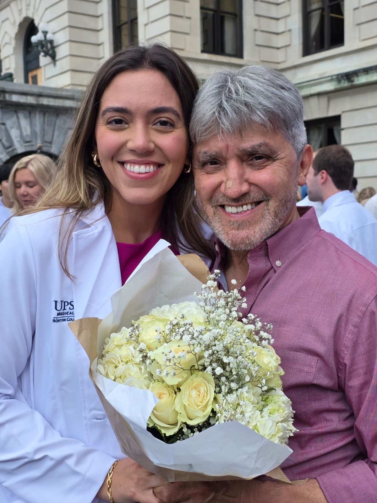 Barbara with her father at her White Coat Ceremony.