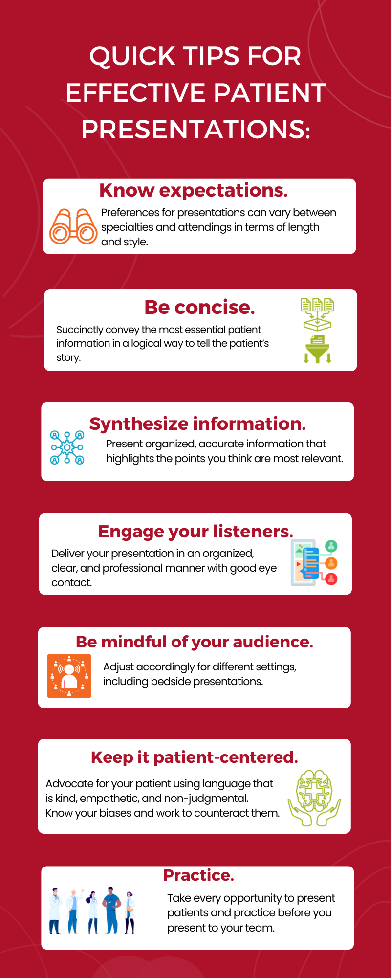 Infographic with tips for patient presentations