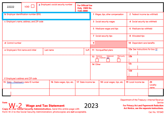 A close up of a 2023 W2 tax form