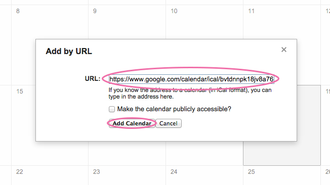 iCal URLs in google calendar