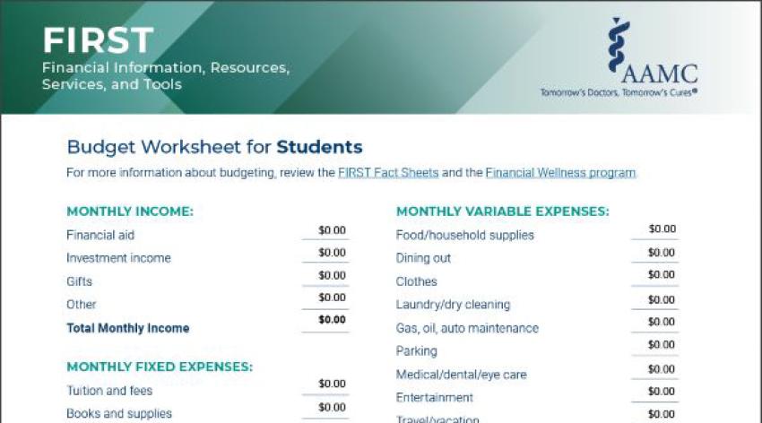 A budget worksheet for medical students