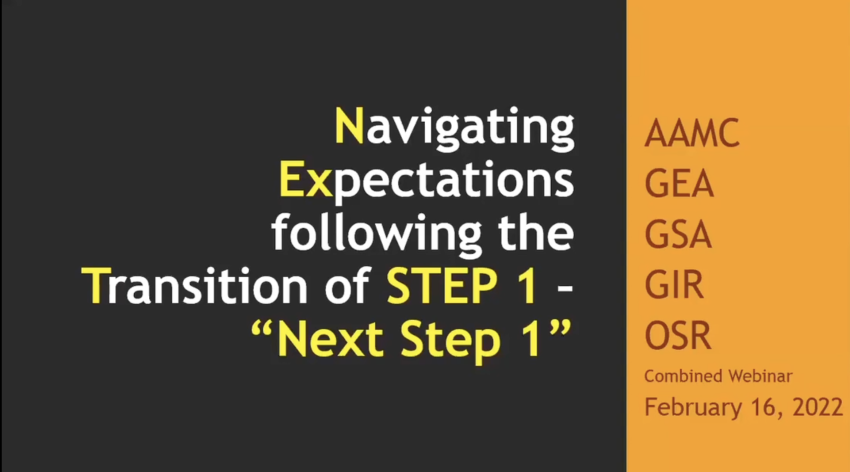 Title Card that says Navigating Expectations following the Transition of STEP 1 - "Next Step 1"