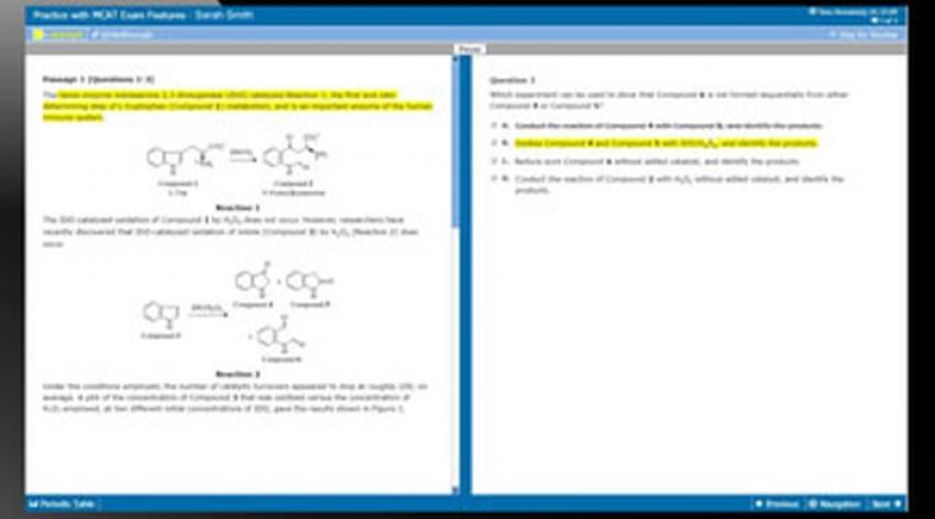 A screenshot showing MCAT exam features