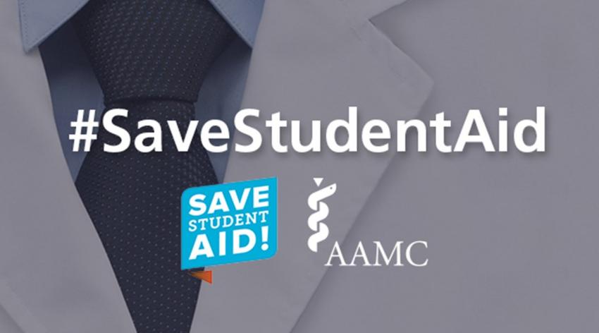 Photo of a tie and a white coat with text overlay that reads: "#SaveStudentAid."
